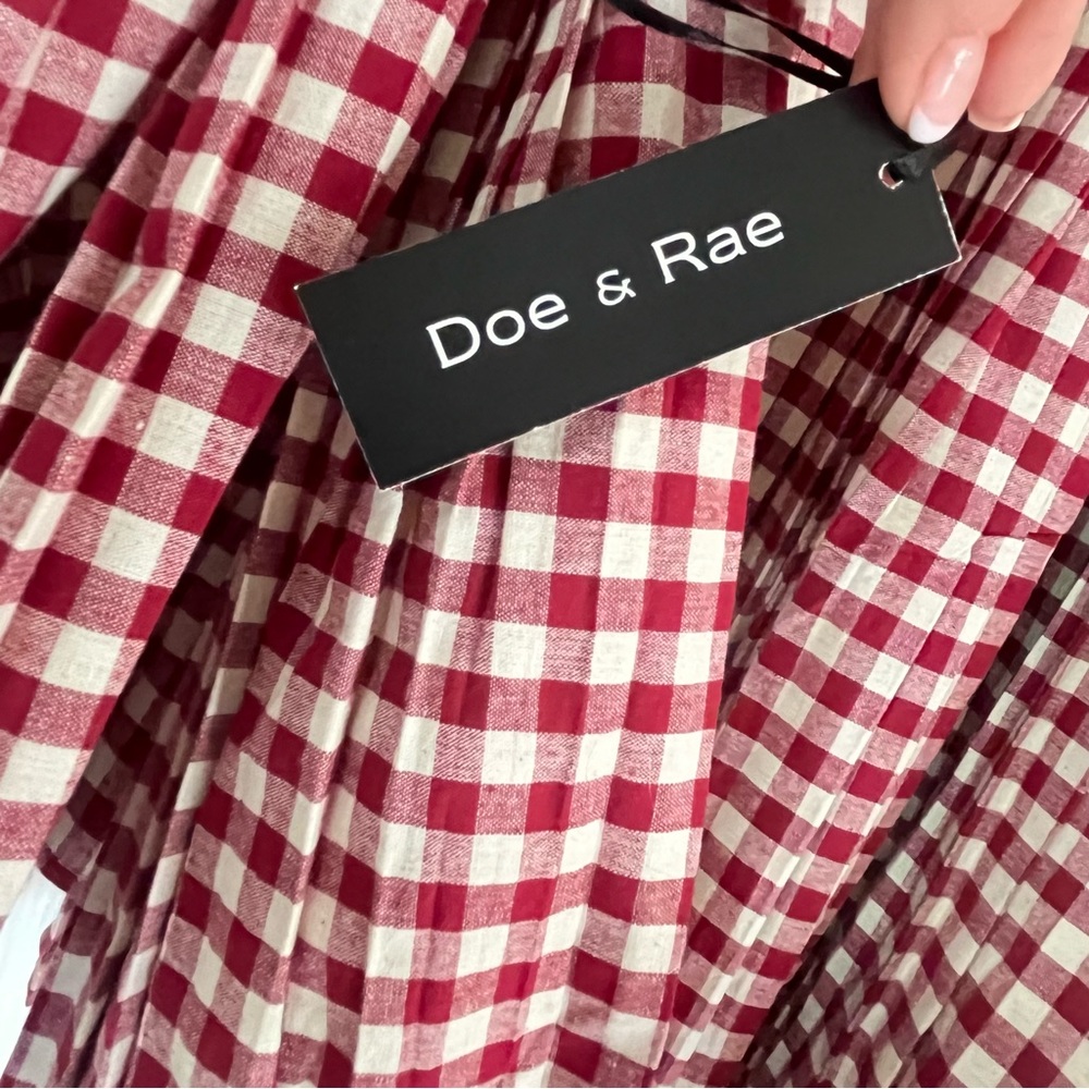 DOE & RAE Red and White Gingham Checked Cold Shoulder Butterfly Sleeve Blouse - Picture 17 of 17